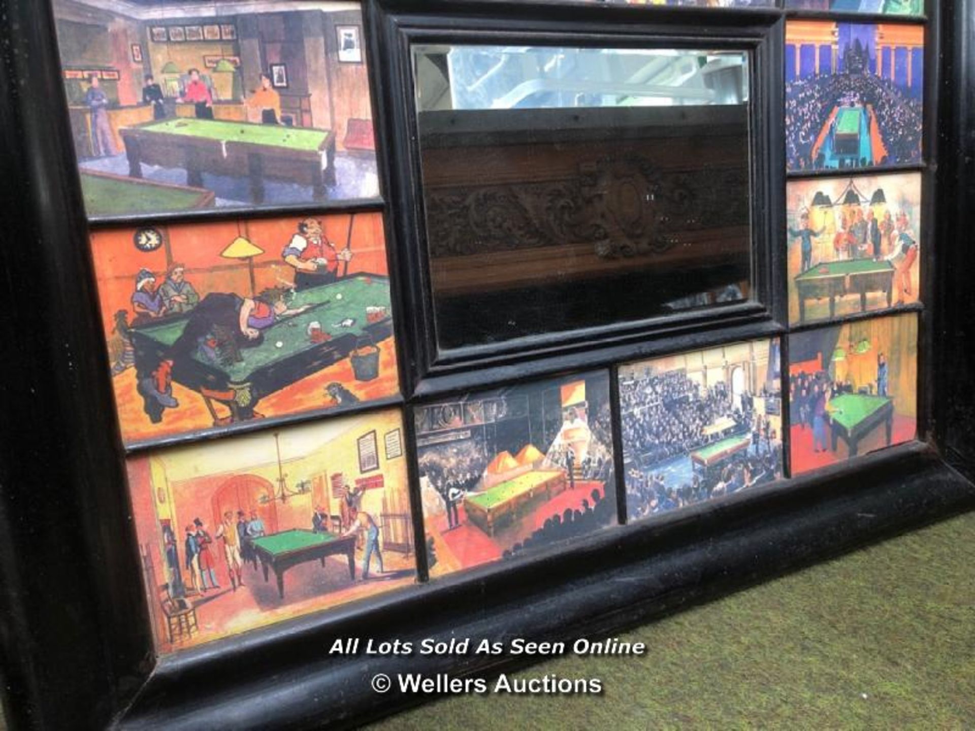COLLECTION OF CERAMIC PANELS OF BILLIARD SCENES, IN A HEAVY WOODEN FRAME, A POSSIBLY UNIQUE & - Image 4 of 5