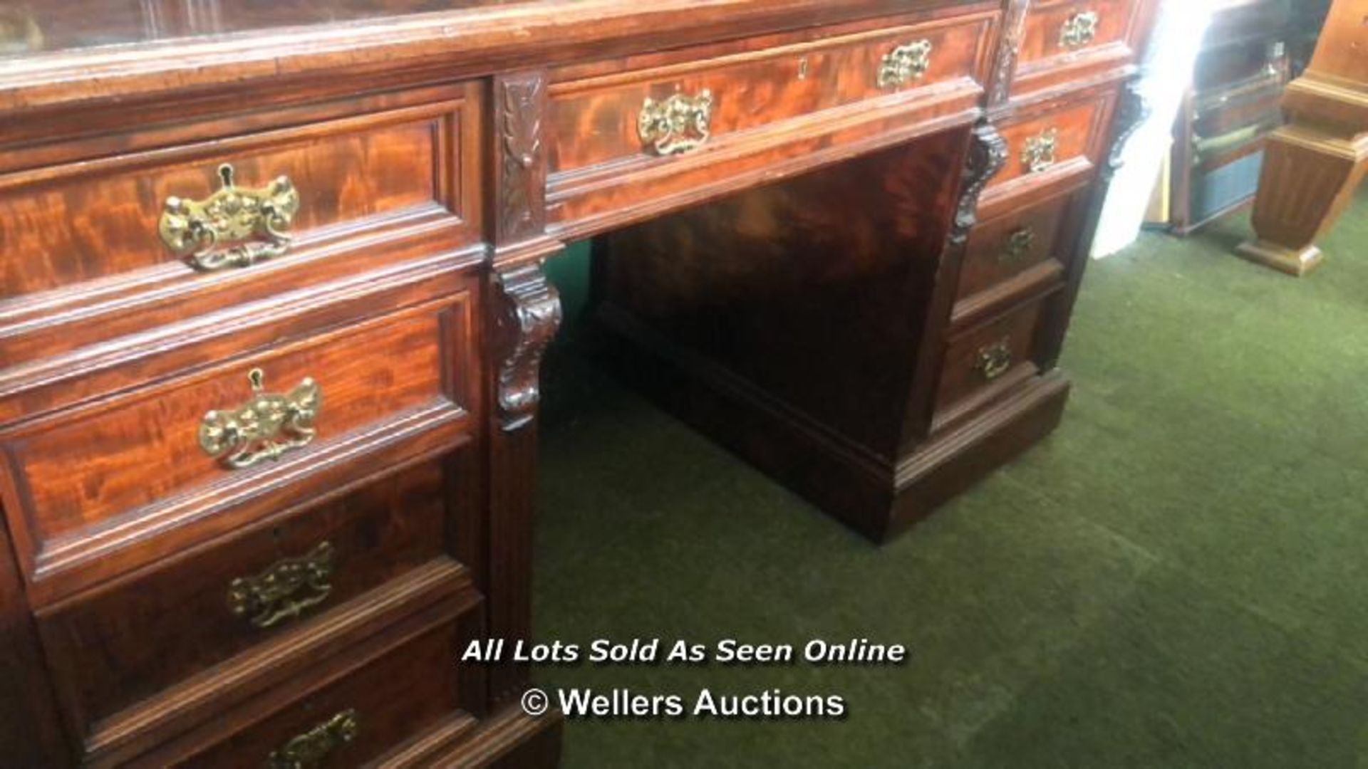 ANTIQUE X13 DRAWER SOLID MAHOGANY DESK, FLAME FIGURED VENEERS, APPROX. 151CM (W) X 63.5CM (D) X - Image 2 of 3