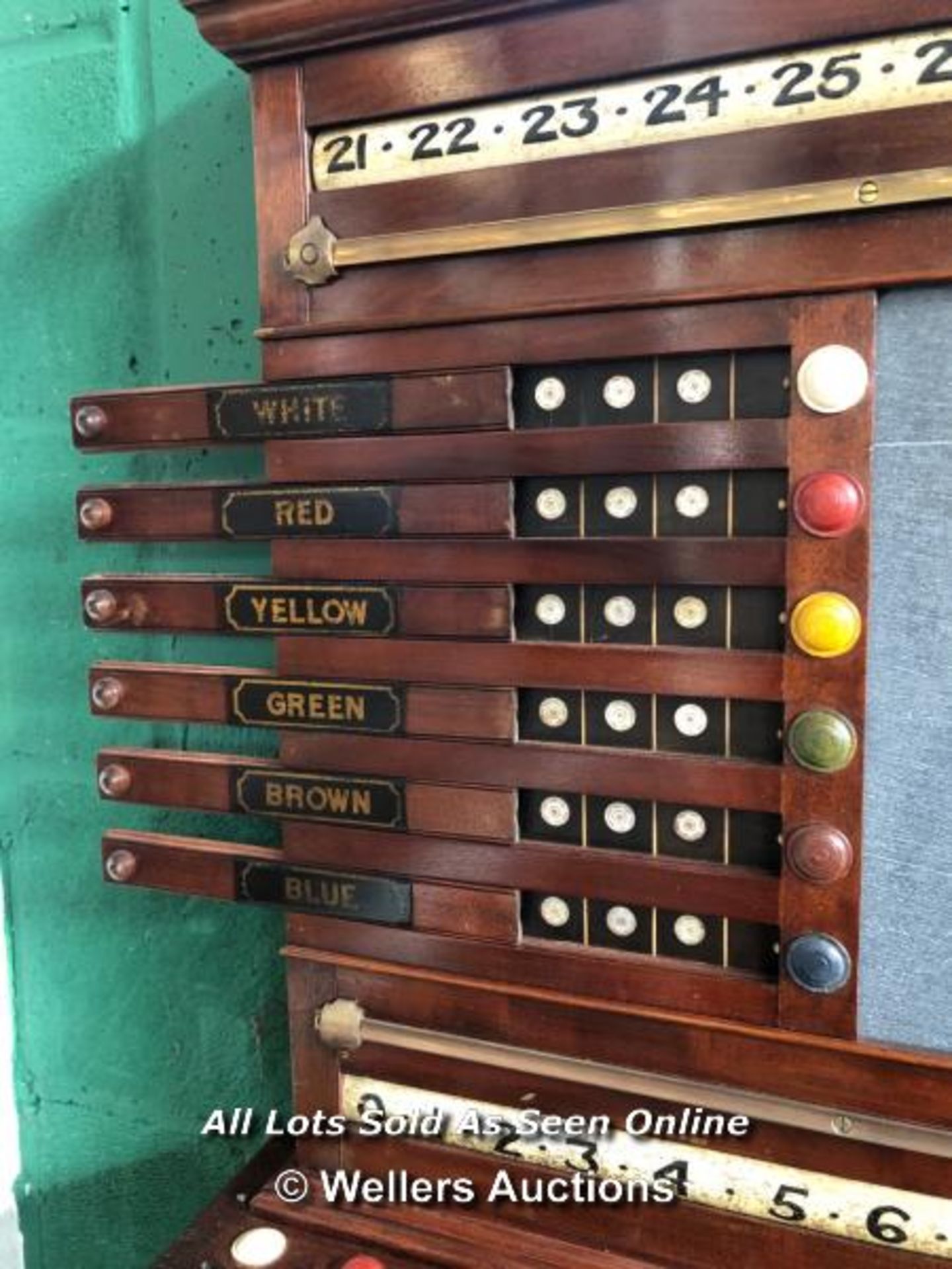 BURROUGHES & WATTS MAHOGANY LIFE POOL BILLIARD CUPBOARD SCOREBOARD, C.1890, LARGE CENTRE SLATE - Image 4 of 11