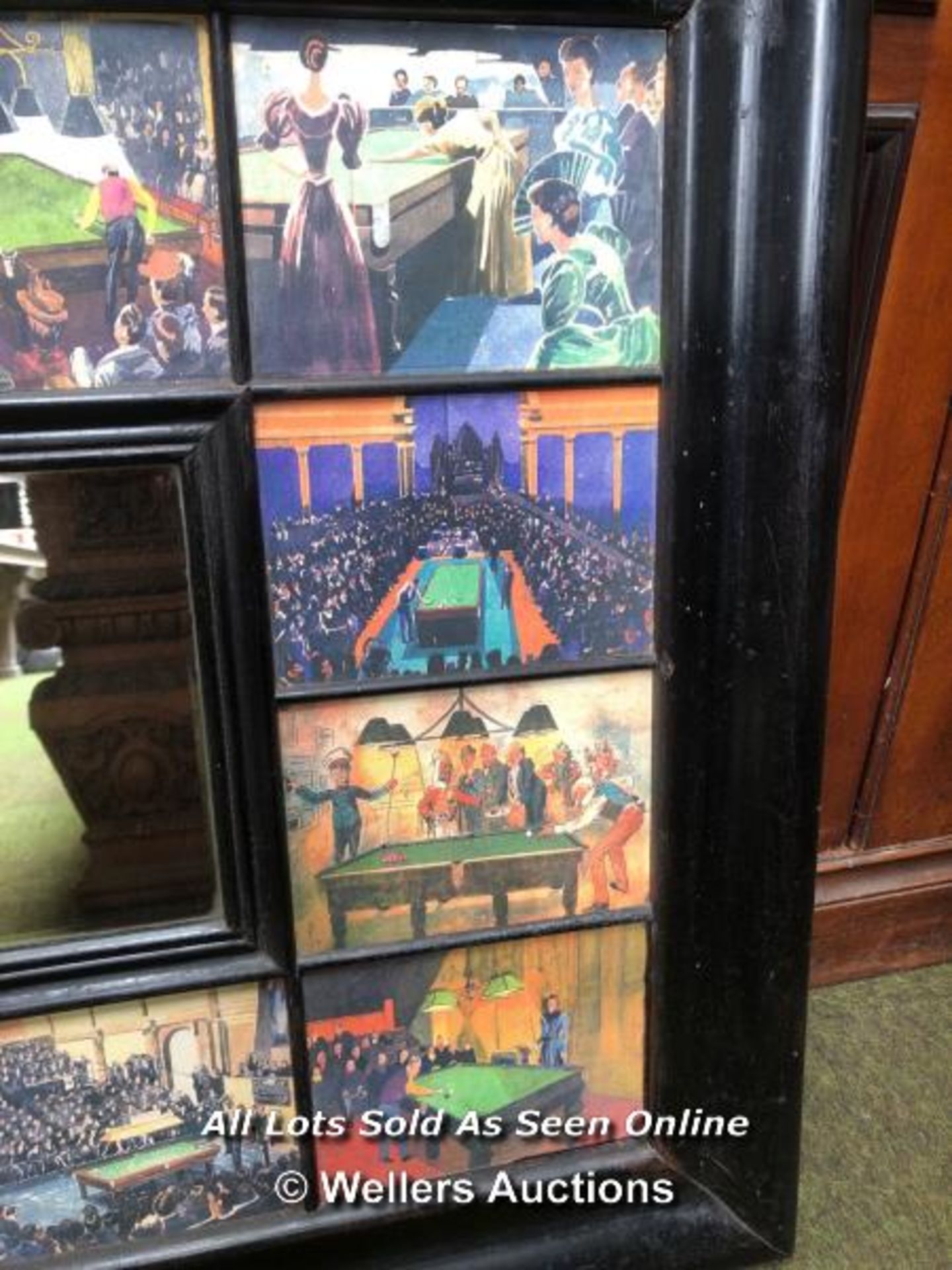 COLLECTION OF CERAMIC PANELS OF BILLIARD SCENES, IN A HEAVY WOODEN FRAME, A POSSIBLY UNIQUE & - Image 5 of 5