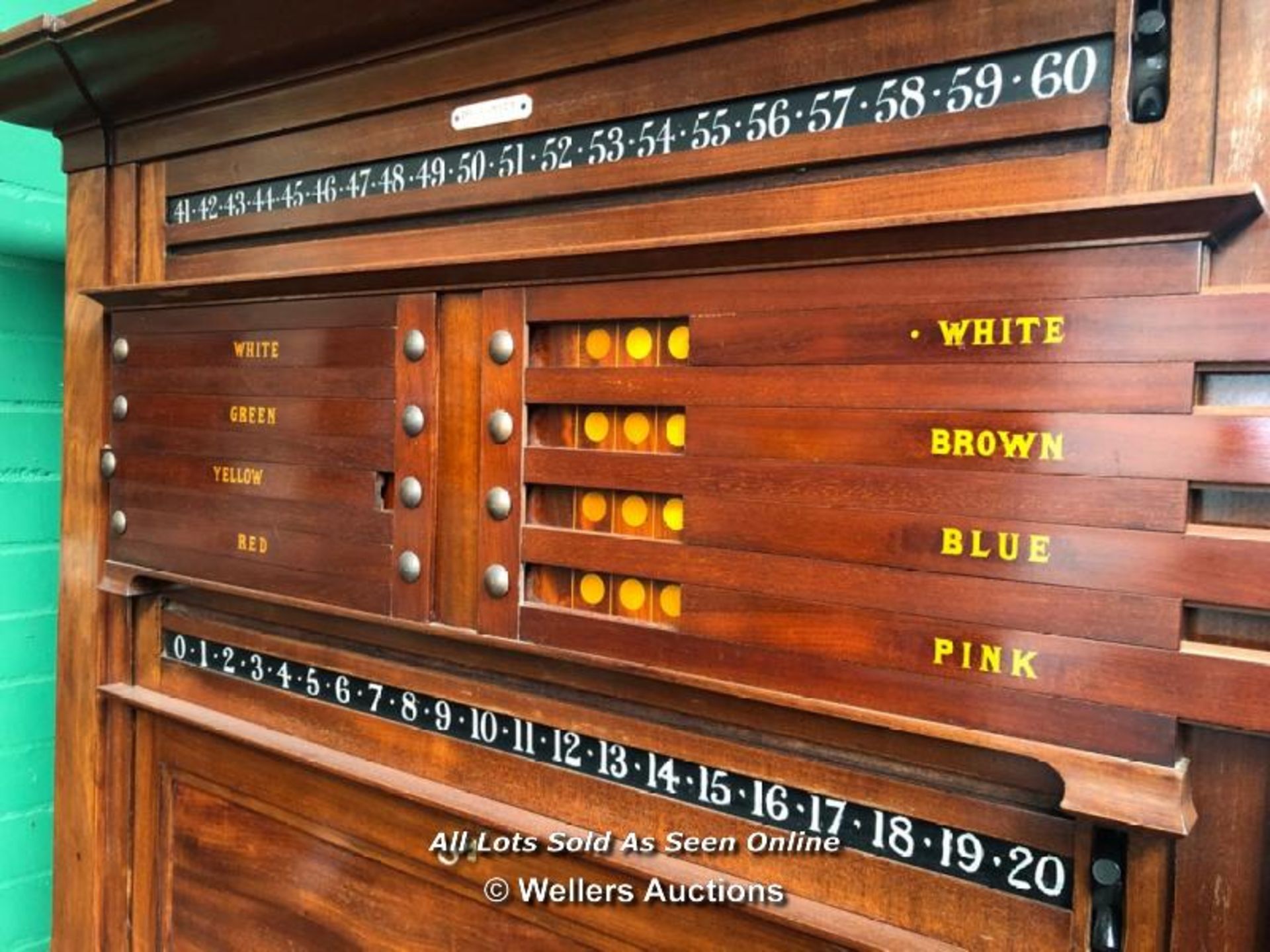 THURSTON & CO. LTD BILLIARD LIFE POOL SCOREBOARD CUPBOARD, ABOVE AND BELOW THE LIFE-POOL SLIDERS - Image 9 of 9