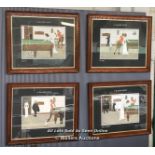 X4 BILLIARD THEMED FRAMED ARTWORK 'A BILLIARD MATCH' INC. "LEFT", "KISSING", "SNOOKERED" AND "THE