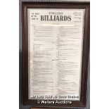 "THE RULES OF THE GAME OF ENGLISH BILLIARDS" FRAMED RULES IN HANGING PICTURE FRAME, AUTHORISED BY