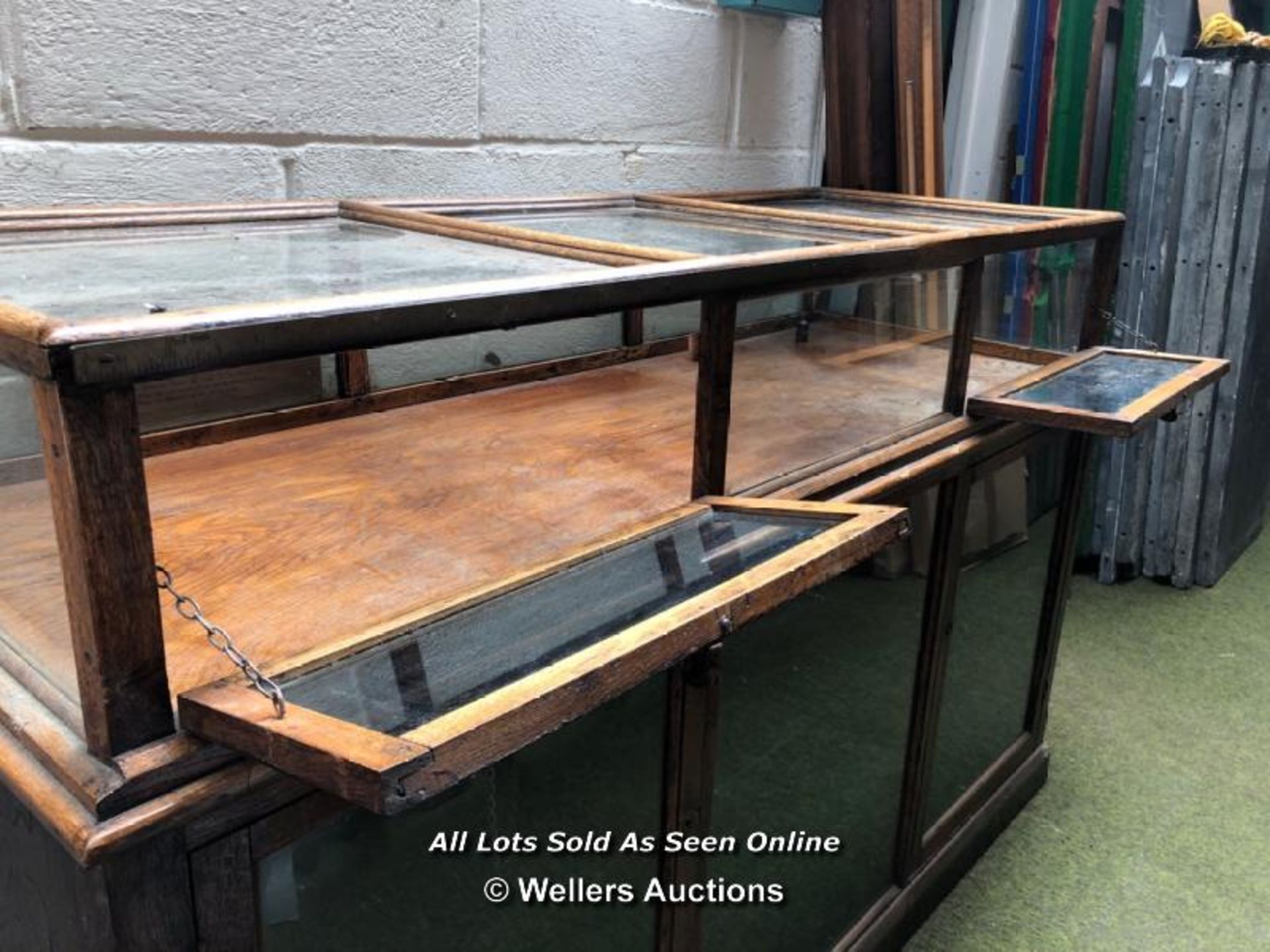 VINTAGE OAK HABERDASHERY GLASS SHOP COUNTER WITH 3 FOOT RULER, APPROX. 166CM (W) X 109CM (H) X - Image 2 of 4