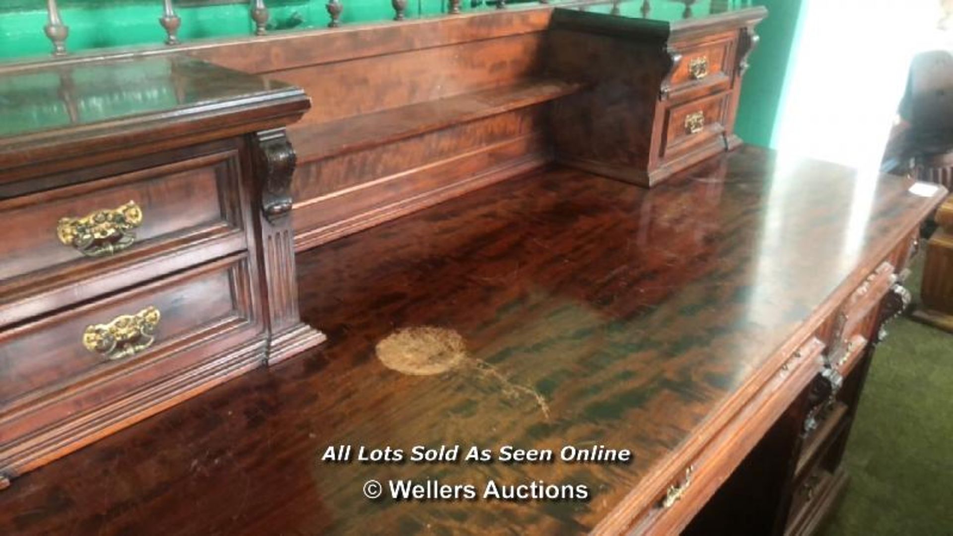 ANTIQUE X13 DRAWER SOLID MAHOGANY DESK, FLAME FIGURED VENEERS, APPROX. 151CM (W) X 63.5CM (D) X - Image 3 of 3