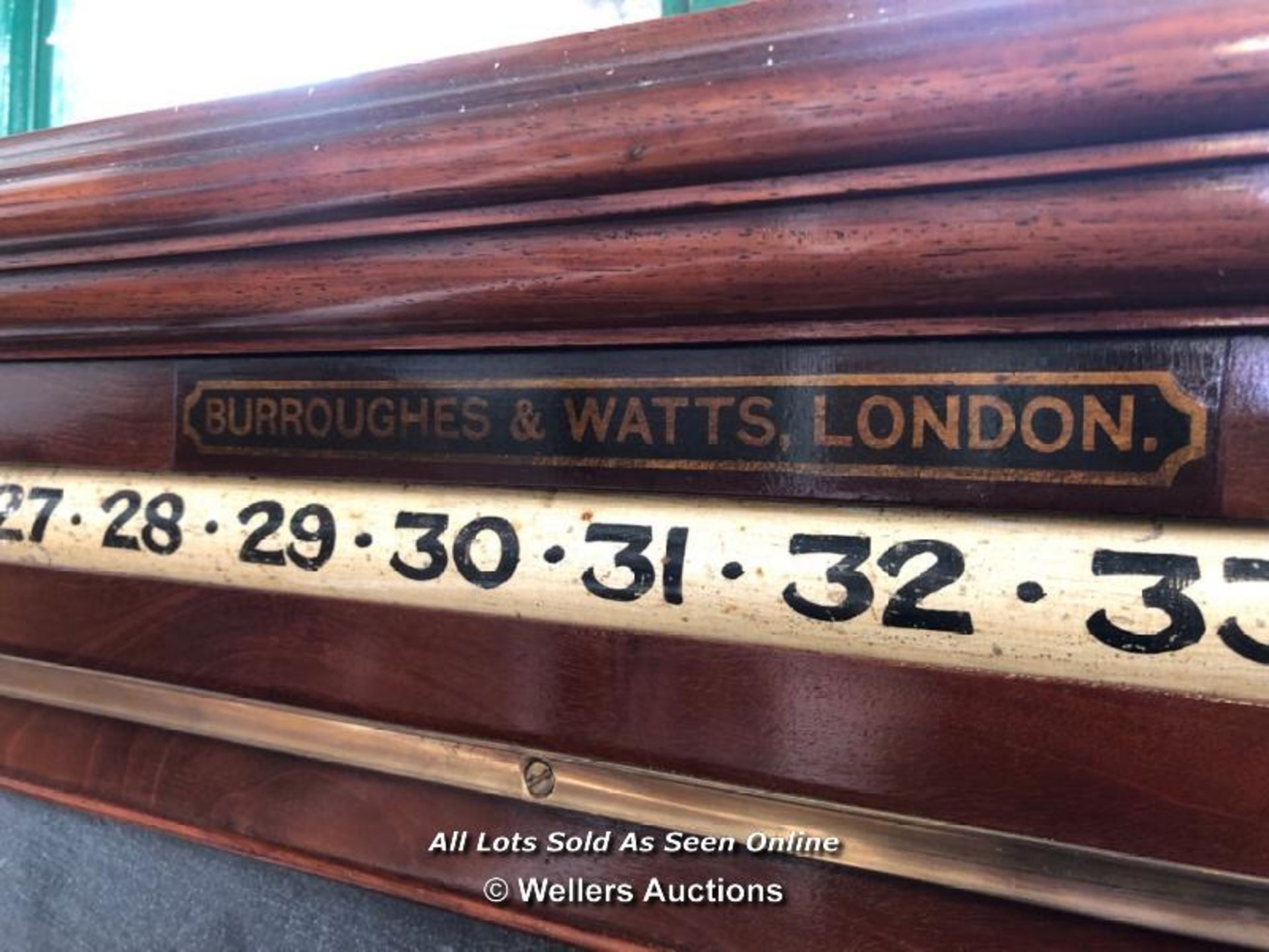 BURROUGHES & WATTS MAHOGANY LIFE POOL BILLIARD CUPBOARD SCOREBOARD, C.1890, LARGE CENTRE SLATE - Image 6 of 11