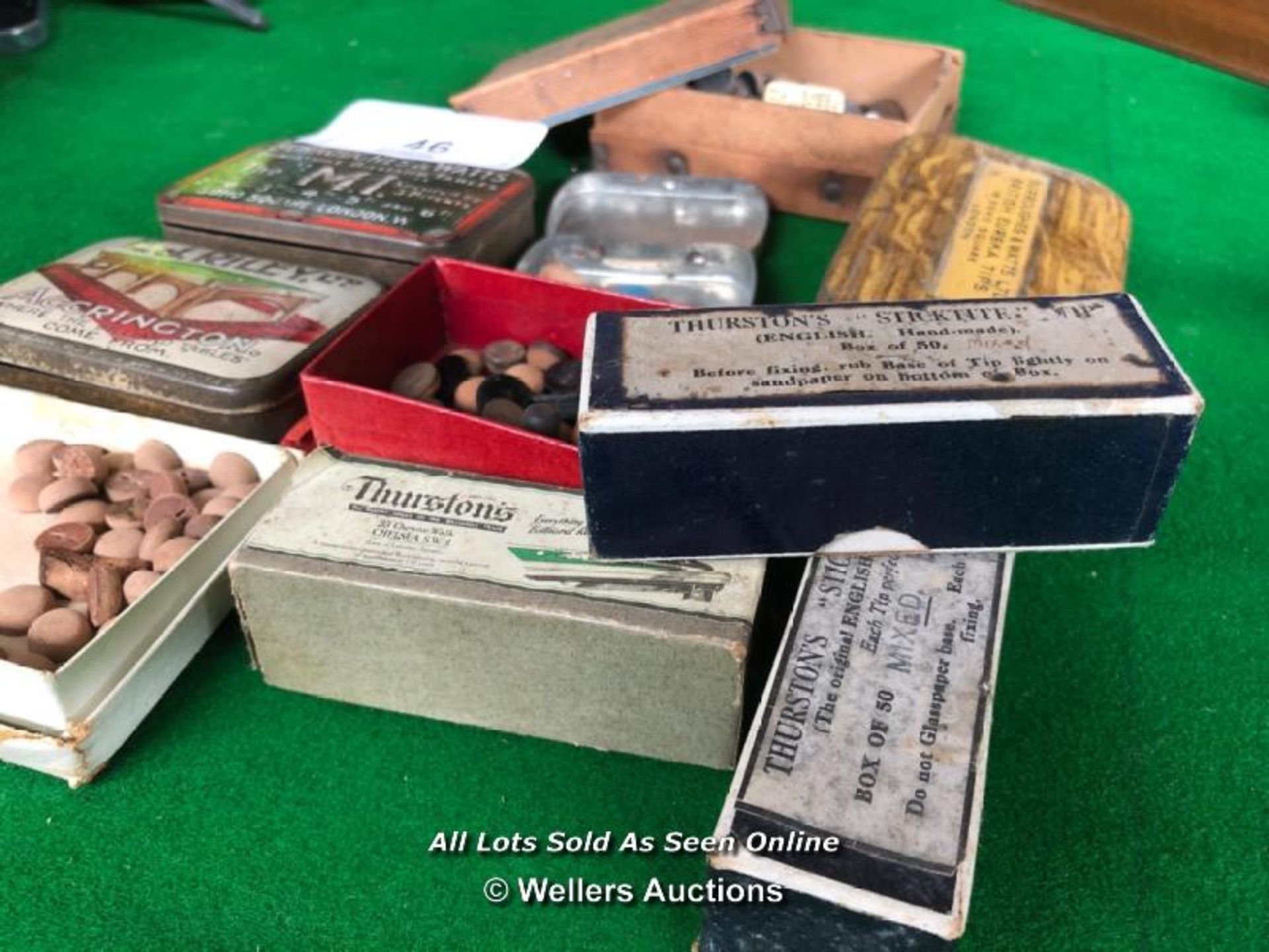 ASSORTMENT OF VINTAGE CUE TIPS IN BOXES AND TINS, INC. BURROUGHES & WATTS - Image 3 of 4