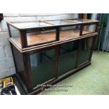 VINTAGE OAK HABERDASHERY GLASS SHOP COUNTER WITH 3 FOOT RULER, APPROX. 166CM (W) X 109CM (H) X