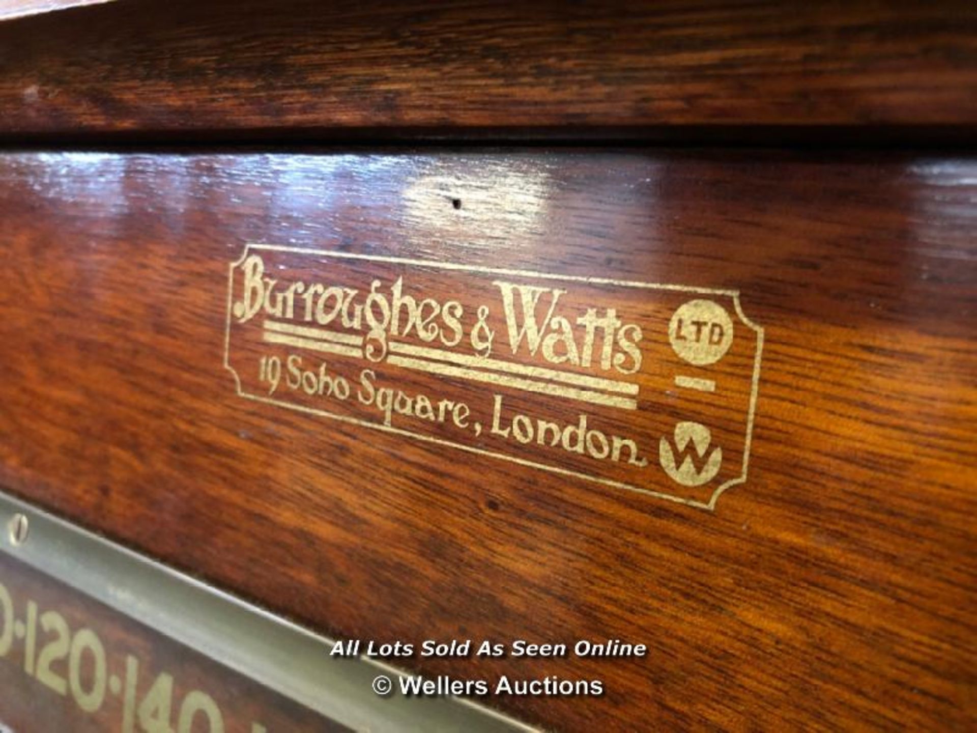 BURROUGHES & WATTS BILLIARD SCOREBOARD SLIDER WITH RAISED PEDIMENT, GOLD LEAF LETTERING WITH - Image 3 of 3