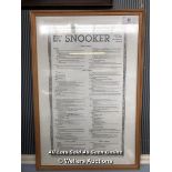 "THE RULES OF THE GAME OF SNOOKER" FRAMED RULES IN HANGING PICTURE FRAME, AUTHORISED BY THE