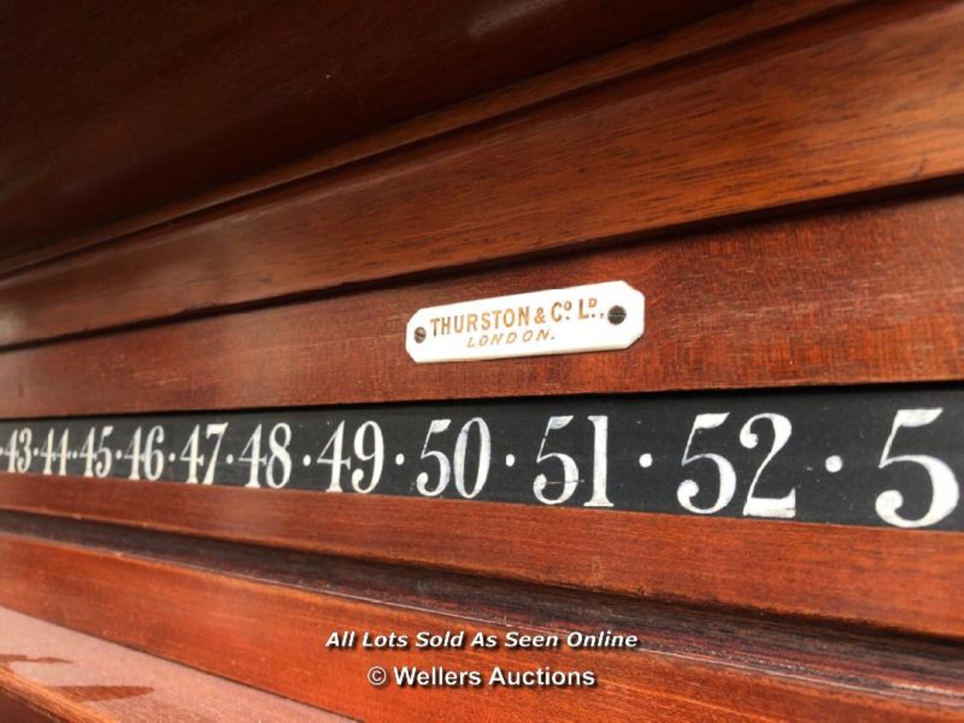 THURSTON & CO. LTD BILLIARD LIFE POOL SCOREBOARD CUPBOARD, ABOVE AND BELOW THE LIFE-POOL SLIDERS - Image 4 of 9