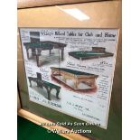 RILEYS BILLIARD TABLES FOR CLUB AND HOME PRINT - FRAMED AND GLAZED - 42.5 X 40.5CM