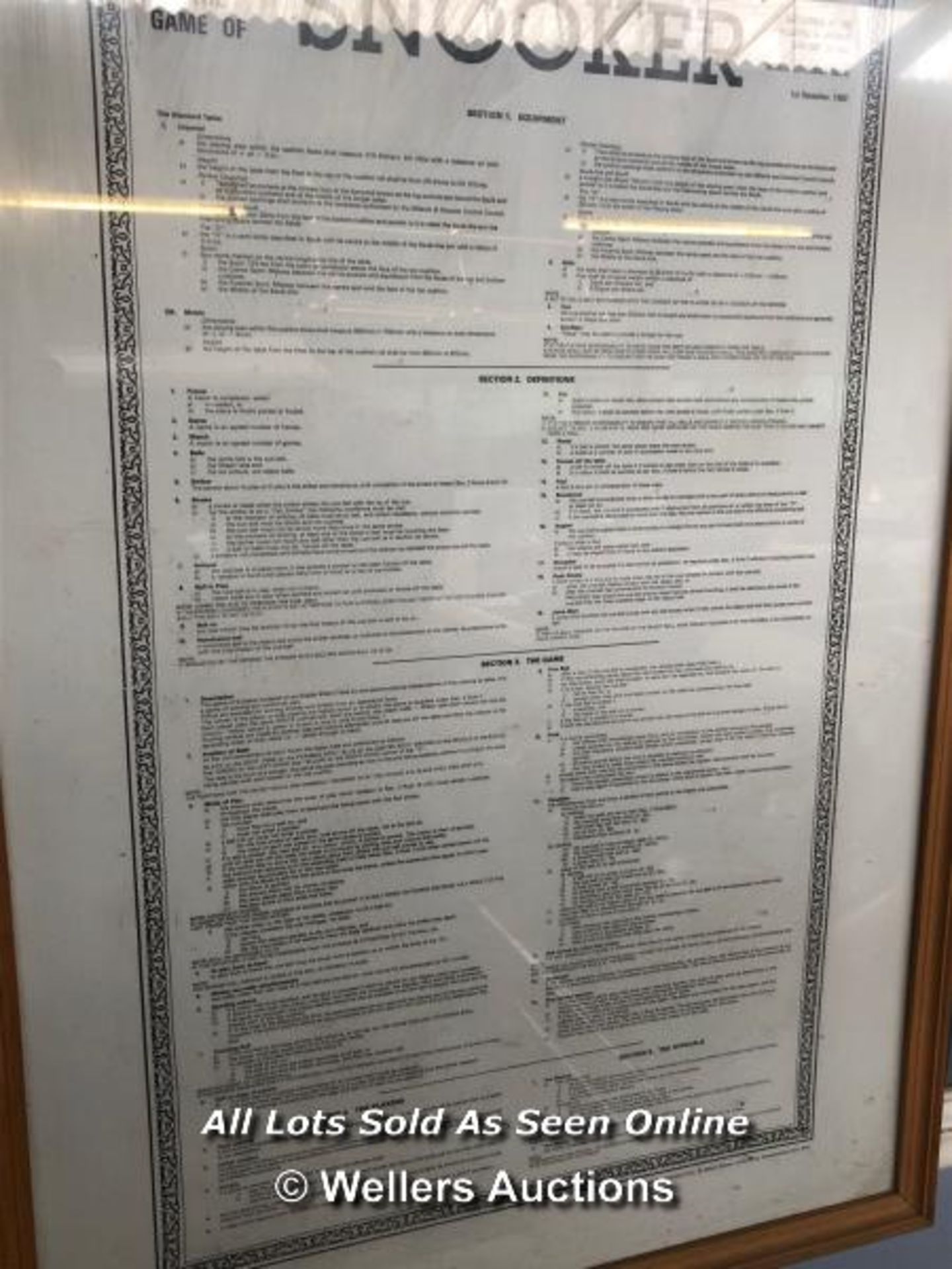 "THE RULES OF THE GAME OF SNOOKER" FRAMED RULES IN HANGING PICTURE FRAME, AUTHORISED BY THE - Image 3 of 5