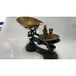 SET OF VICTORIAN CAST IRON SCALES AND BRASS WEIGHTS