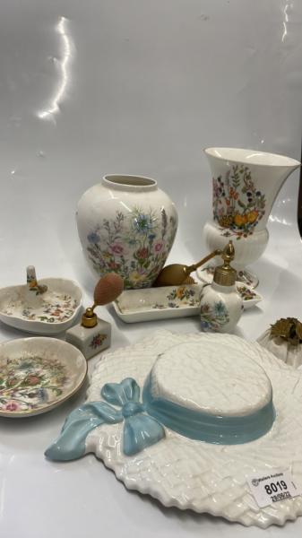 AYNSLEY PORCELAIN VASES, BONNET WALL POCKET AND OTHER ORNAMENTAL ITEMS