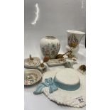 AYNSLEY PORCELAIN VASES, BONNET WALL POCKET AND OTHER ORNAMENTAL ITEMS