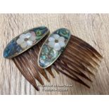 *PAIR OF VINTAGE ABALONE SHELL / MOTHER OF PEARL FLORAL DESIGN HAIR COMBS
