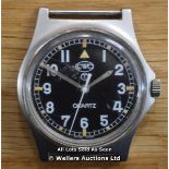 *GENTS BRITISH MILITARY ISSUED CWC WATCH, 34MM SATIN STEEL CASE, QUARTZ MOVEMENT , CIRCLE T BLACK