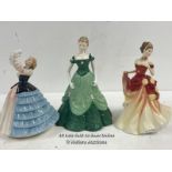 *THREE FIGURINES; ROYAL DOULTON PRETTY LADIES AUTUMN BALL FIGURINE HN 546, ROYAL WORCESTER