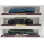 THREE COLLECTABLE MODEL LOCOMITIVES INCLUDING A4 CLASS MALLARD, BRITANIA CLASS AND SNCB 12 CLASS.