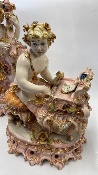 LARGE VICTORIAN ORNAMENT OF NAKED LADY PLATING DOUBLE BASS, 41CM; ANOTHER SIMILAR ORNAMENT - Image 3 of 4