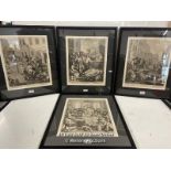 AFTER WILLIAM HOGARTH, FOUR FRAMED STREET SCENE FACSMILE PRINTS, 47 X 55CM