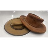 TWO AUSTRALIAN LEATHER BUSH HATS