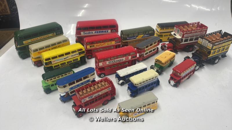 19X ASSORTED DIE CAST BUSES INCLUDING SOLIDO, CORGI, MATCHBOX AND DAYS GONE