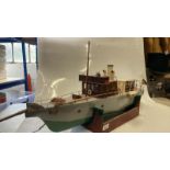 MODEL WOODEN BOAT, SEPARATE STAND, APPROX 85CM LONG OVERALL