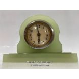 *URANIUN ART DECO GREEN JADE GLASS CLOCK 1930S / 13X9CM