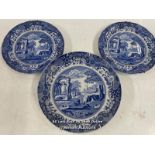 THREE BLUE & WHITE SPODE PLATES, LARGEST 22CM DIAMETER