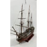 WOODEN MODEL GUN BOAT, VICTORY STYLE, SEPARATE STAND, 70CM