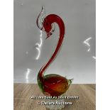 *RED GREEN CLEAR ORANGE URANIUM LARGE VINTAGE MURANO VENICIAN GLASS SWAN BIRD