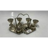 SILVER PLATED CRUET AND EGG CUPS