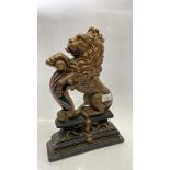 CAST IRON DOOR STOP WITH RAMPANT LION, 36CM