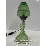 *WALTHER GLASS ART DECO URANIUM ROTTERDAM LAMP & CRACKLE GLASS SHADE FITTED FOR ELECTRICITY, 39.