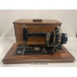 *VINTAGE VICTORIAN HENGSTENBERG B SEWING MACHINE WITH MOTHER OF PEARL & BOX