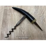 *VINTAGE HORN P&O SPIKE CORKSCREW