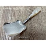 *1843 ANTIQUE SOLID SILVER & NATURAL MOTHER OF PEARL TEA CADDY SCOOP/SPOON