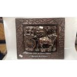 EASTERN CARVED HARDWOOD WALL CARVING DEPICTING BUFFALO PULLING A CART