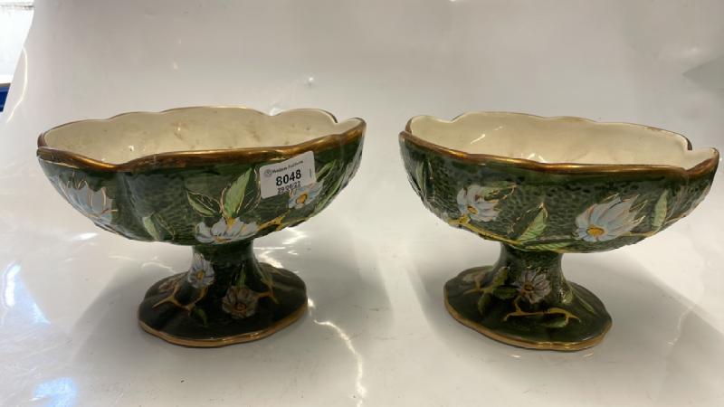 PAIR OF PORTUGUESE PEDESTAL DISHES