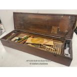 *MAHOGANY VICTORIAN DRAUGHTSMANS WORKBOX WITH CONTENTS / 80 X 17 X 25CM