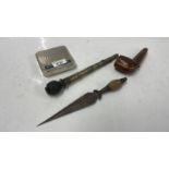 BARLING'S PIPE WITH SIVER COLLAR IN FITED LEATHER CASE, ZIG-ZAG CIGARETTE CASE, OTHER COLLECTIBLES