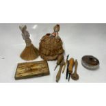 PINCUSHION LADY AND CLOTHES BRUSH, COMPACT, CHEROOT HOLDER, ETC