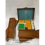 *VINTAGE WASHUNSING 1930/40S LEATHER CASE MAHJONG 4 MAHOGANY TRAYS