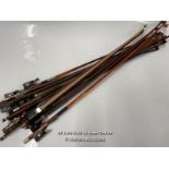 *VINTAGE VIOLIN BOWS, WOODEN MOTHER OF PEARL, VARIOUS SIZES & COLOURS X14.