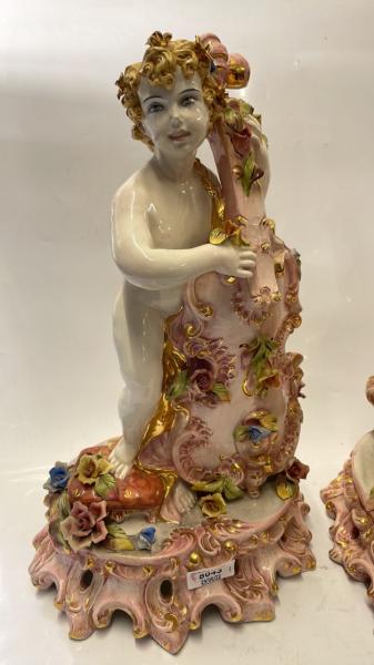 LARGE VICTORIAN ORNAMENT OF NAKED LADY PLATING DOUBLE BASS, 41CM; ANOTHER SIMILAR ORNAMENT - Image 2 of 4