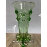 *1930'S STOLZLE HEMANOVA HUT CZECH ART DECO URANIUM VASELINE GLASS PROPELLER VASE