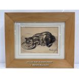 SMALL PASTEL SKETCH OF A CAT DRINKING SIGNED PAULE 1939, 17 X 12 CM