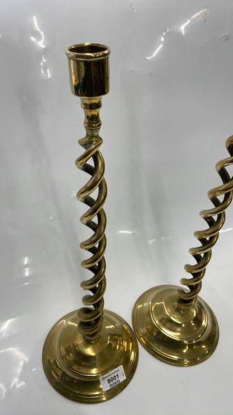 PAIR OF OPEN BARLEYTWIST BRASS CANDLESTICKS, 44CM - Image 2 of 3